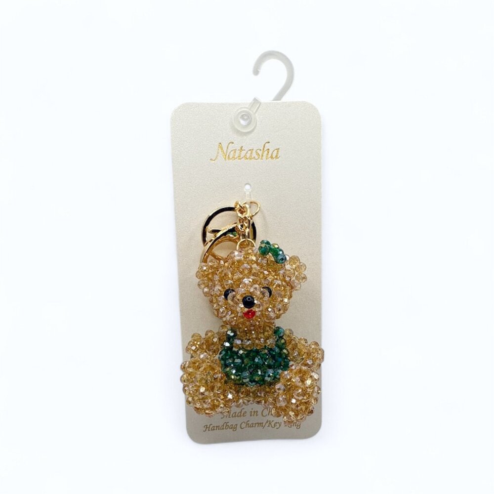 NEW Natasha Beaded Bear Sparkling Handbag Charm/ Key Ring/ Key Chain - Brown